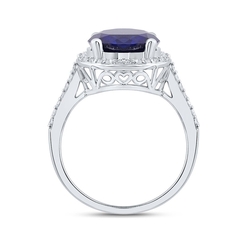10K White Gold Diamond Blue Sapphire Synthetic Ring 1/3 Cttw - Splendid Jewellery