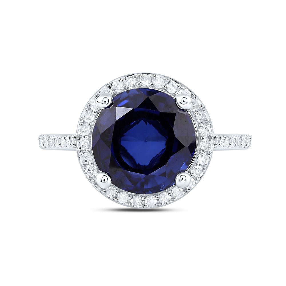 10K White Gold Diamond Blue Sapphire Synthetic Ring 1/3 Cttw - Splendid Jewellery