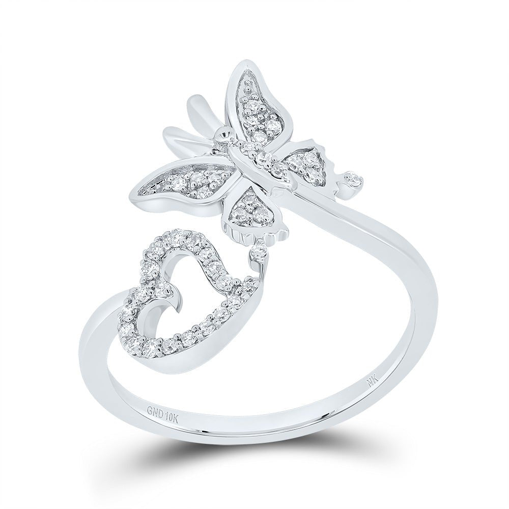 10K White Gold Diamond Butterfly Heart Ring 1/6 Cttw - Splendid Jewellery