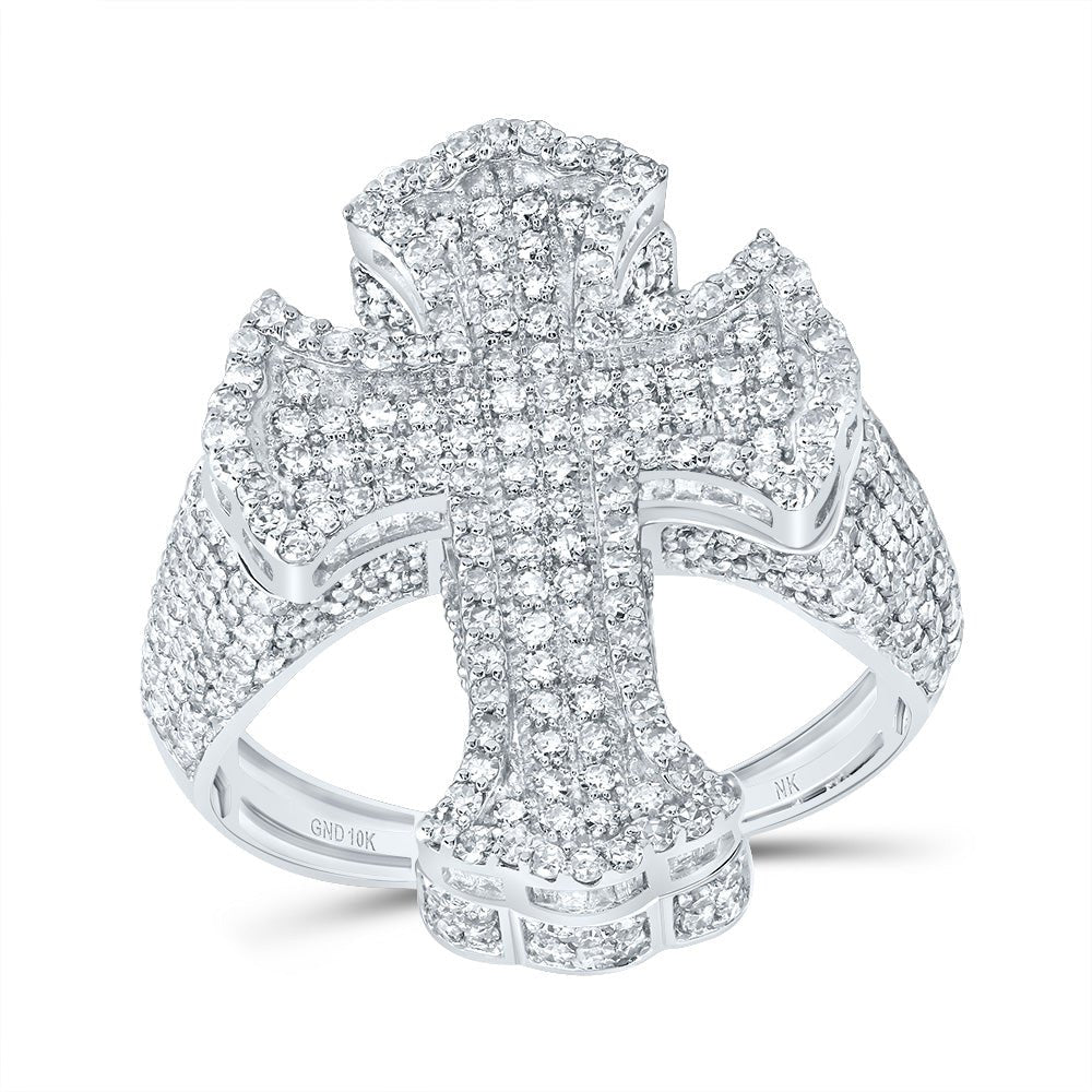 10K White Gold Diamond Crome Cross Men's Ring 2 5/8 Cttw - Splendid Jewellery