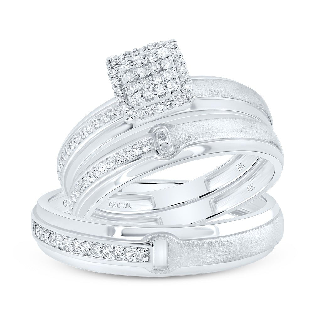 10K White Gold Diamond Cushion Trio Ring Set 1/4 Cttw - Splendid Jewellery