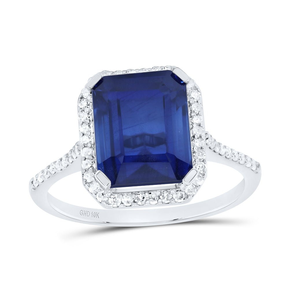 10K White Gold Diamond Emerald Blue Sapphire Synthetic Ring 1/4 Cttw - Splendid Jewellery