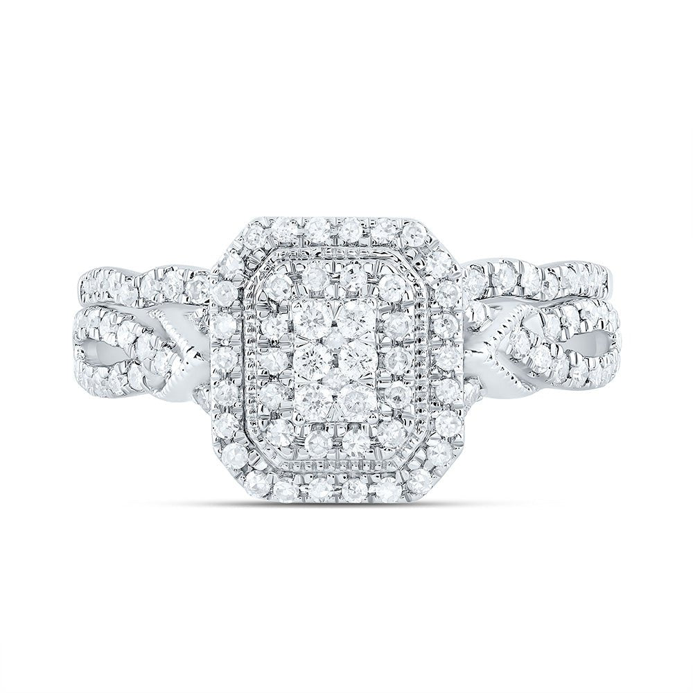 10K White Gold Diamond Emerald Double Halo Bridal Set 1/2 Cttw - Splendid Jewellery