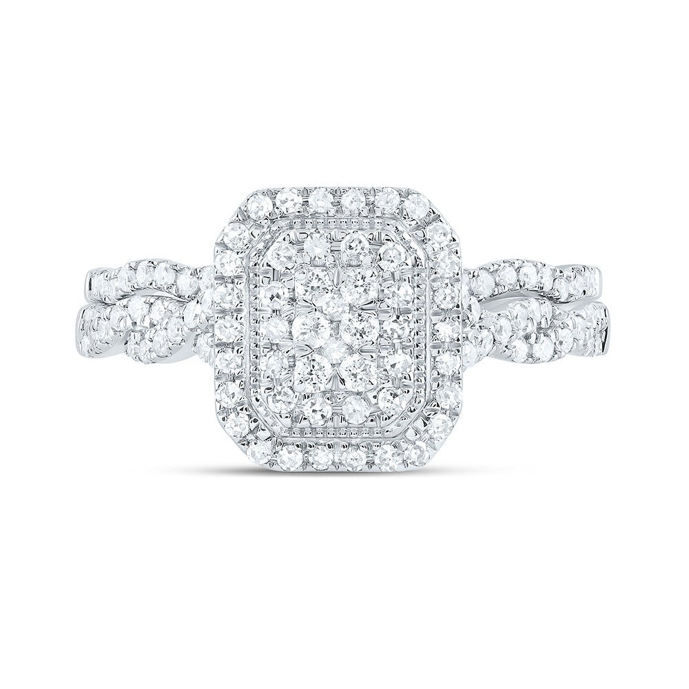 10K White Gold Diamond Emerald Double Halo Bridal Set 1/2 Cttw - Splendid Jewellery
