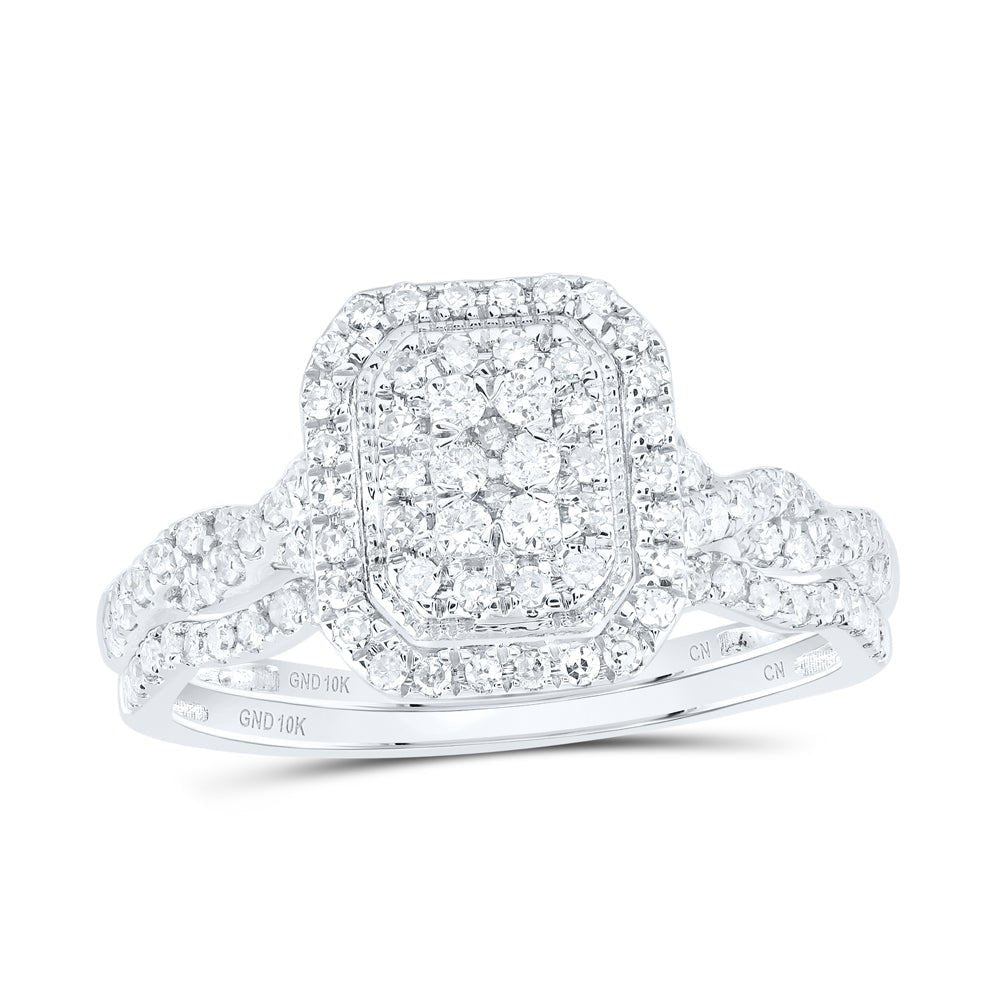 10K White Gold Diamond Emerald Double Halo Bridal Set 1/2 Cttw - Splendid Jewellery