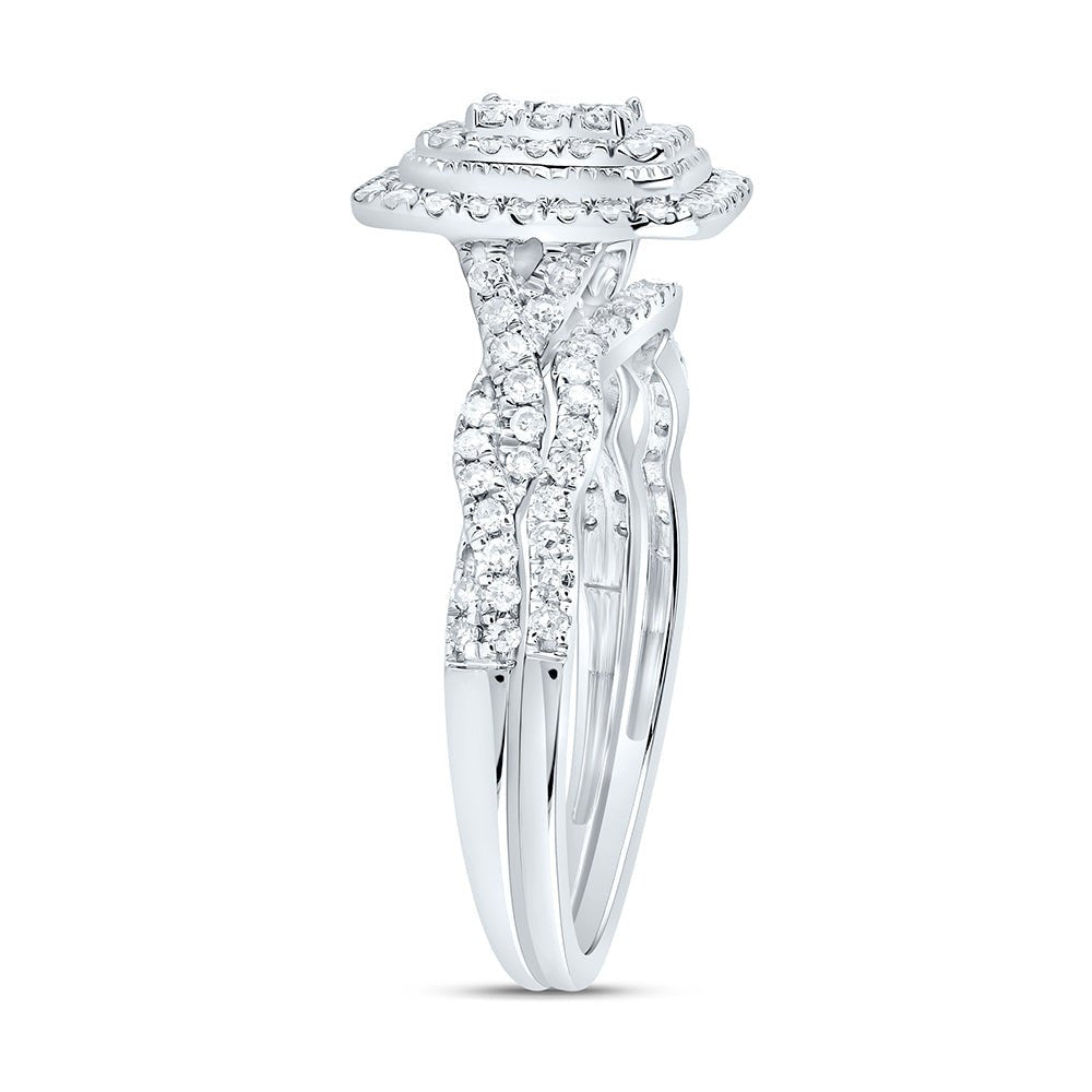 10K White Gold Diamond Emerald Double Halo Bridal Set 1/2 Cttw - Splendid Jewellery