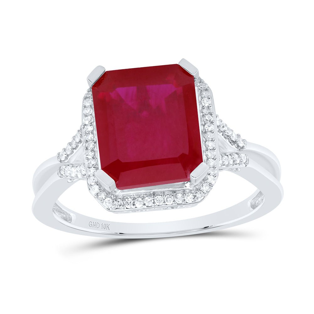 10K White Gold Diamond Emerald Ruby Synthetic Ring 1/6 Cttw - Splendid Jewellery