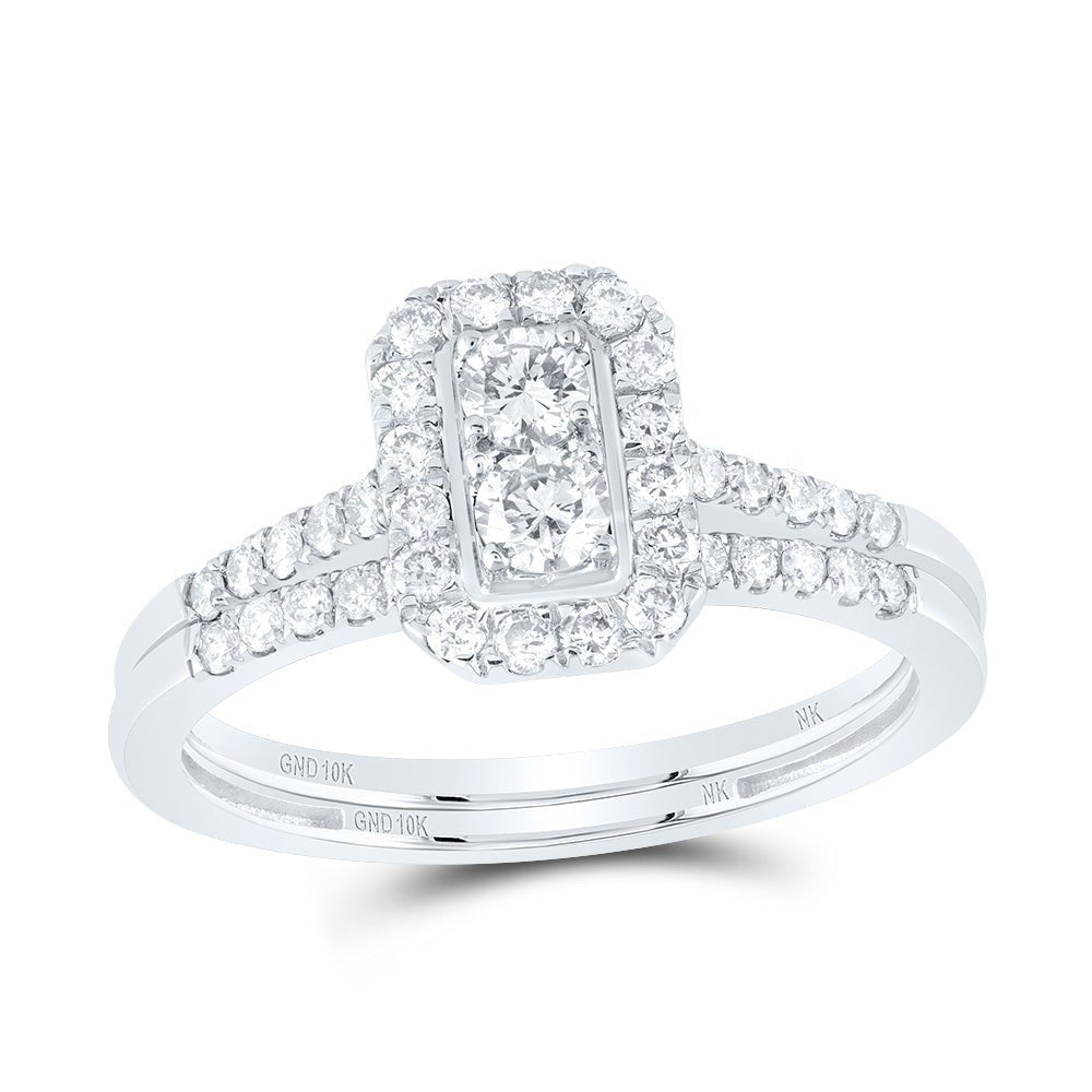 10K White Gold Diamond Emerald Single Halo Bridal Set 5/8 Cttw - Splendid Jewellery
