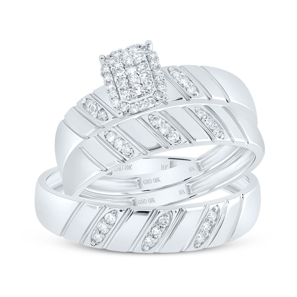 10K White Gold Diamond Emerald Trio Ring Set 1/4 Cttw - Splendid Jewellery