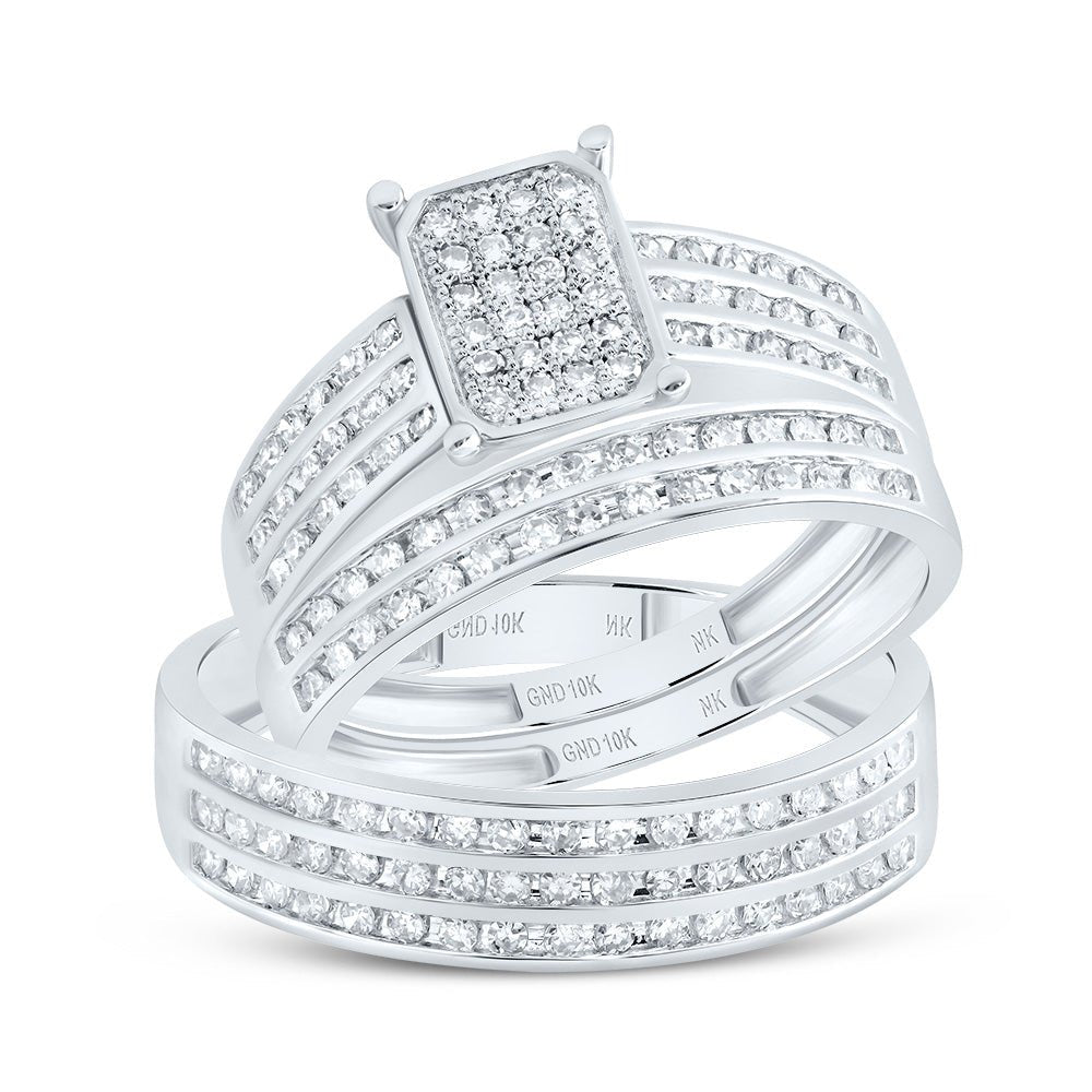 10K White Gold Diamond Emerald Trio Ring Set 7/8 Cttw - Splendid Jewellery