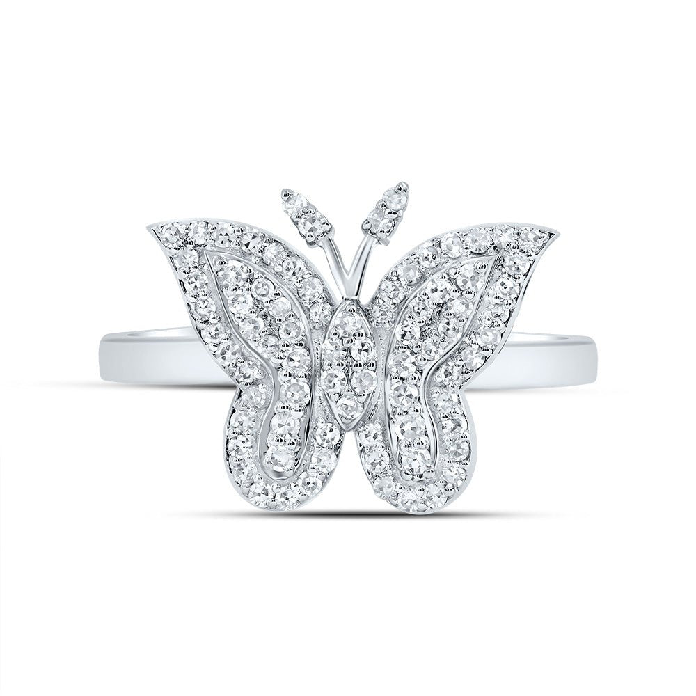 10K White Gold Diamond Fashion Butterfly Ring 1/4 Cttw - Splendid Jewellery