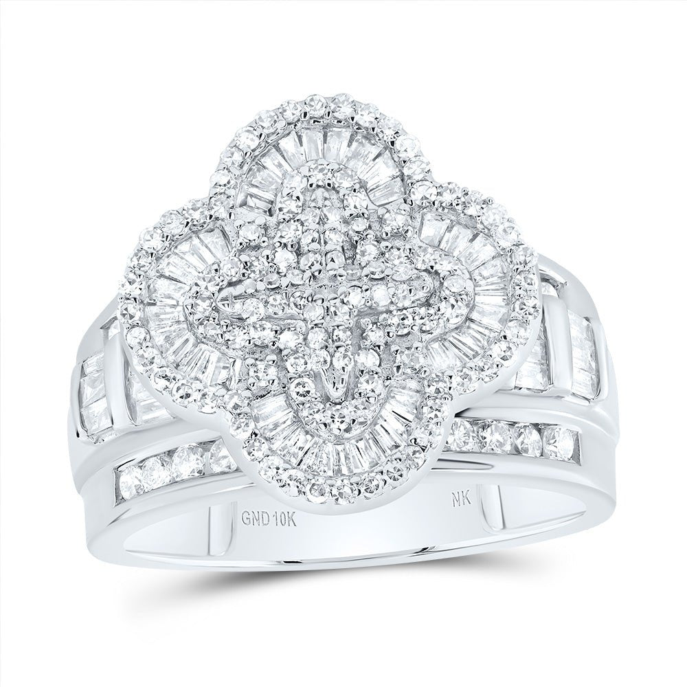 10K White Gold Diamond Fashion Clover Ring 1 Cttw - Splendid Jewellery