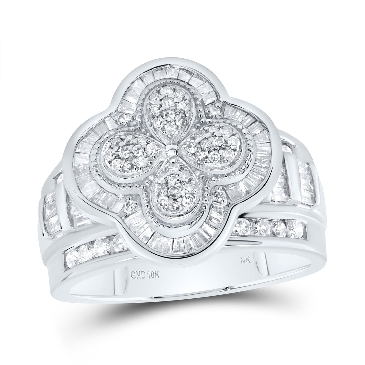 10K White Gold Diamond Fashion Clover Ring 1 Cttw - Splendid Jewellery