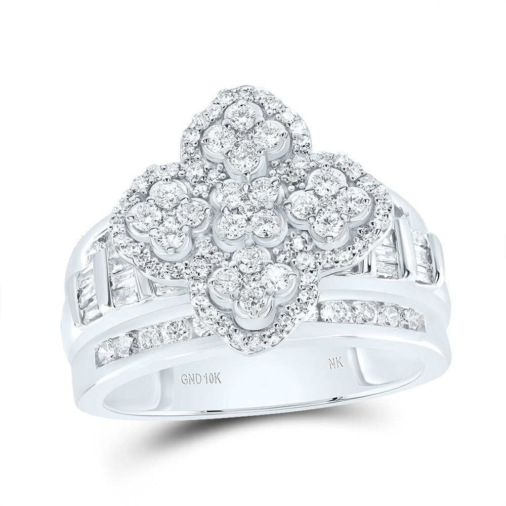 10K White Gold Diamond Fashion Clover Ring 1 Cttw - Splendid Jewellery