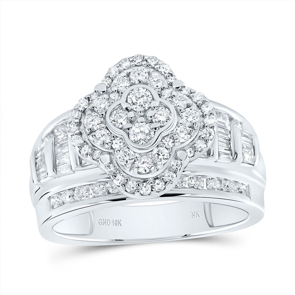 10K White Gold Diamond Fashion Clover Ring 1 Cttw - Splendid Jewellery