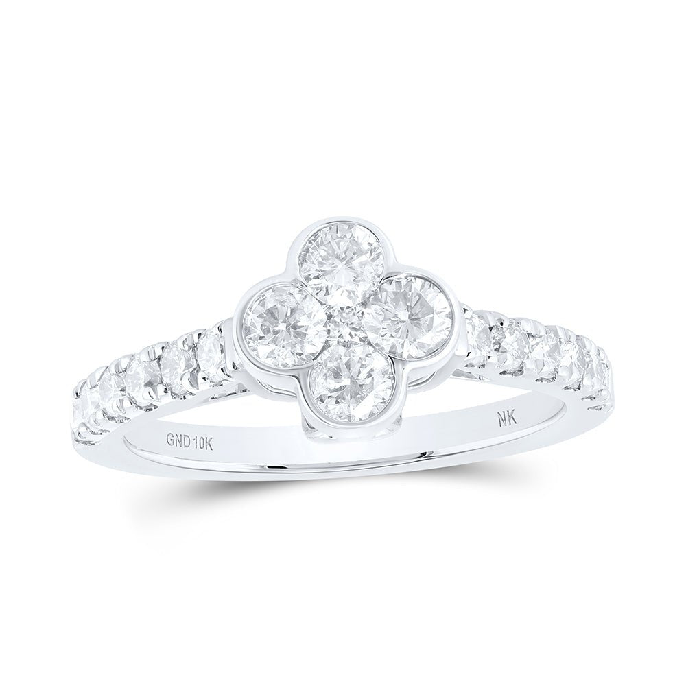 10K White Gold Diamond Fashion Clover Women's Ring 1 Cttw - Splendid Jewellery