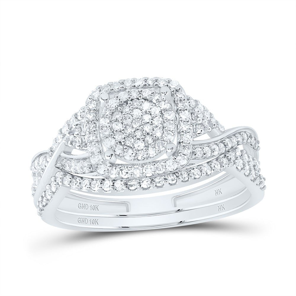 10K White Gold Diamond Fashion Cushion Bridal Set 1/2 Cttw - Splendid Jewellery