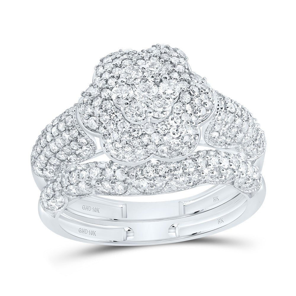 10K White Gold Diamond Fashion Flower Bridal Set 1 1/4 Cttw - Splendid Jewellery