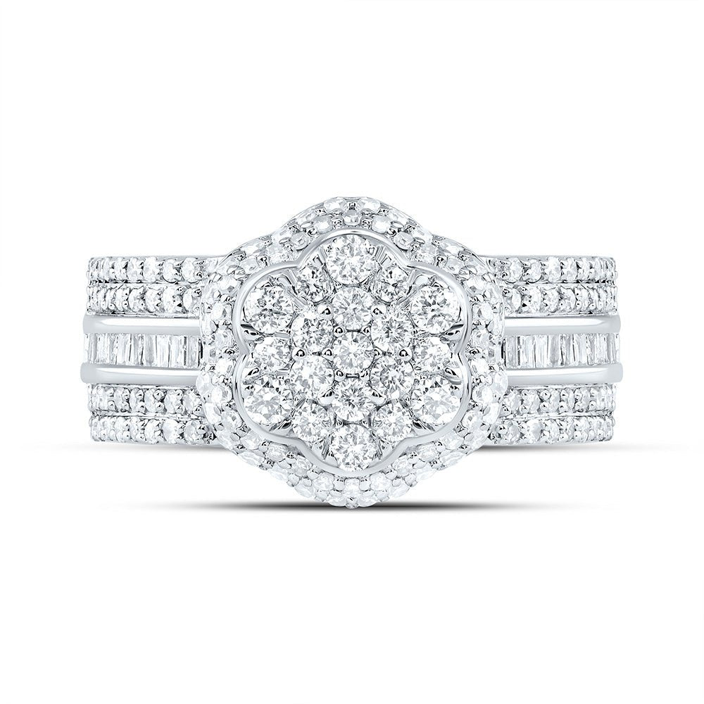 10K White Gold Diamond Fashion Flower Ring 1 Cttw - Splendid Jewellery