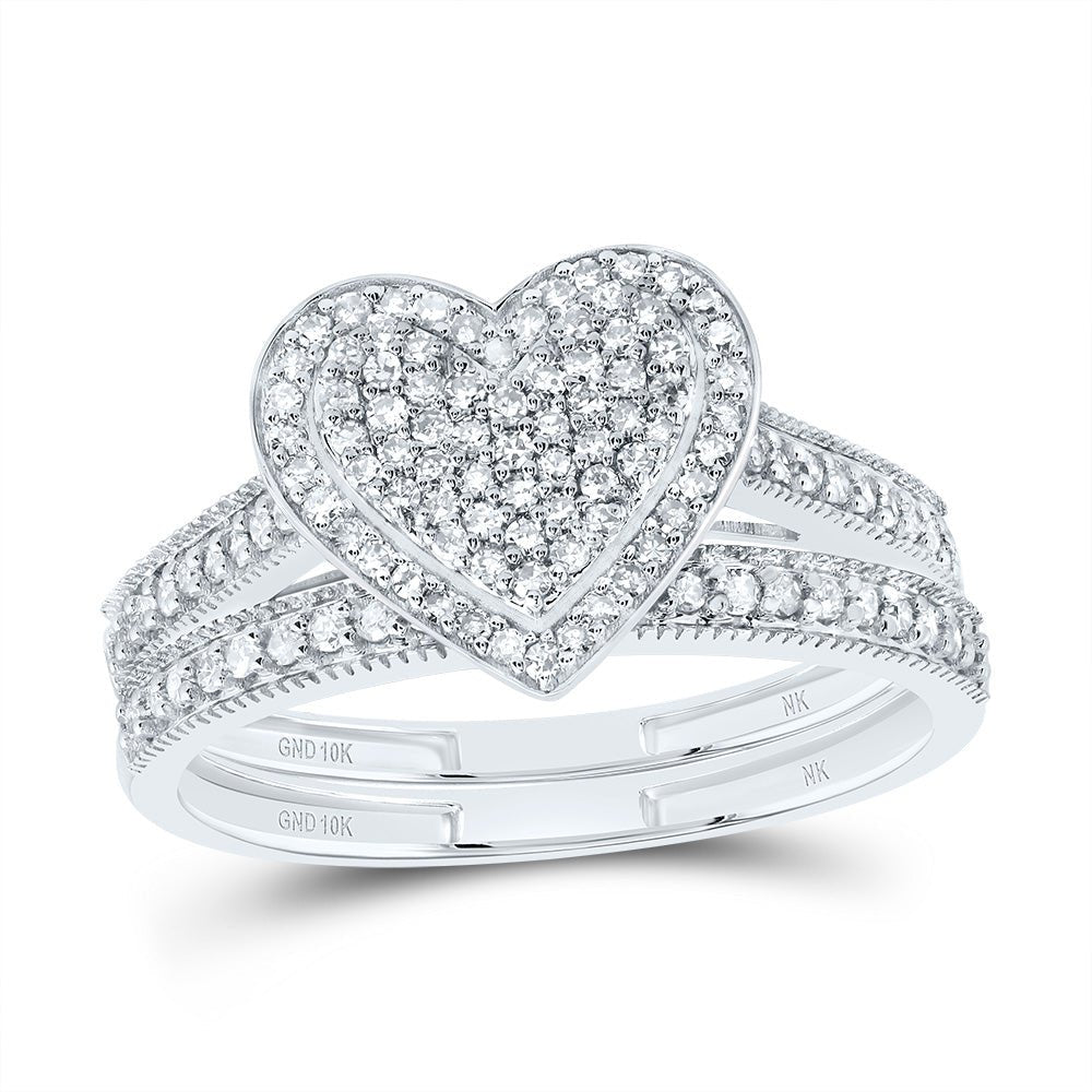 10K White Gold Diamond Fashion Heart Bridal Set 3/8 Cttw - Splendid Jewellery