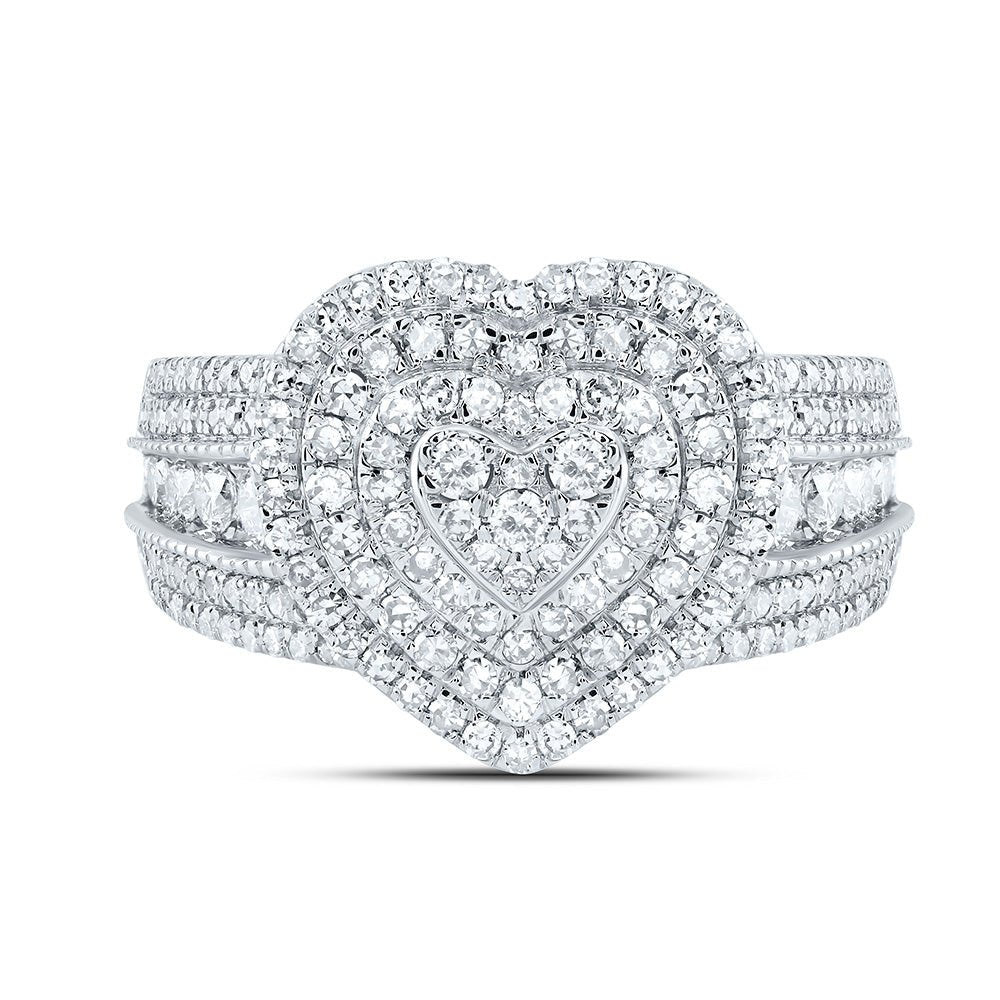 10K White Gold Diamond Fashion Heart Ring 1 Cttw - Splendid Jewellery