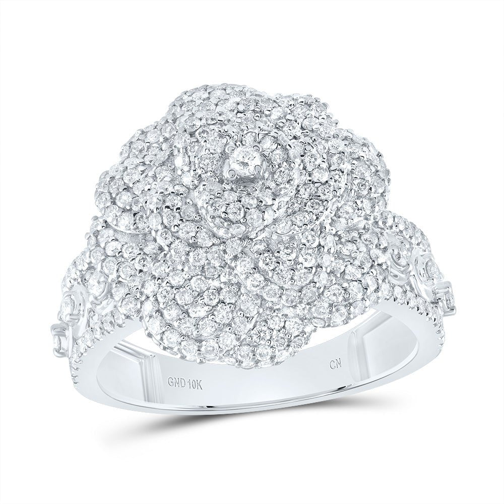 10K White Gold Diamond Fashion Rose Ring 2 Cttw - Splendid Jewellery