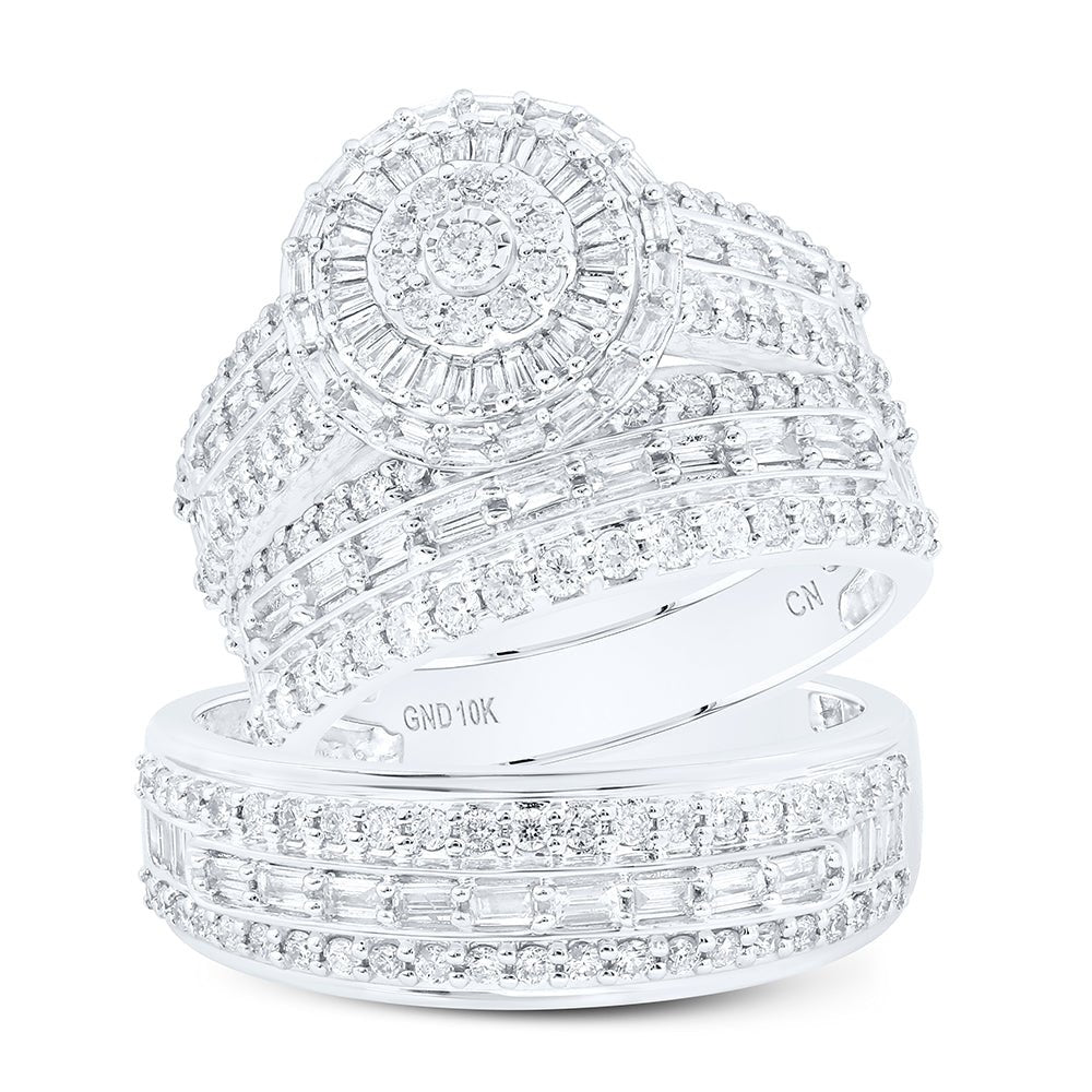 10K White Gold Diamond Fashion Trio Ring Set 1 3/4 Cttw - Splendid Jewellery