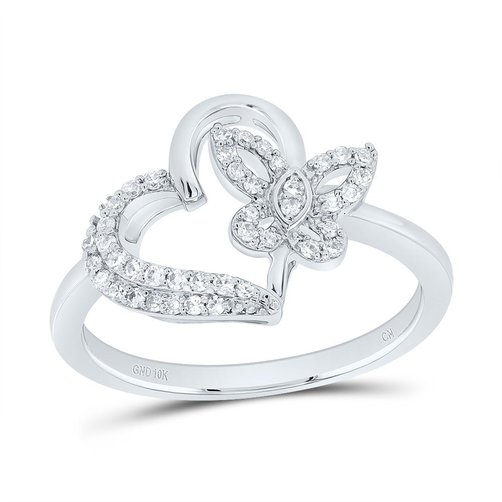 10K White Gold Diamond Gift Butterfly Heart Ring 1/5 Cttw - Splendid Jewellery
