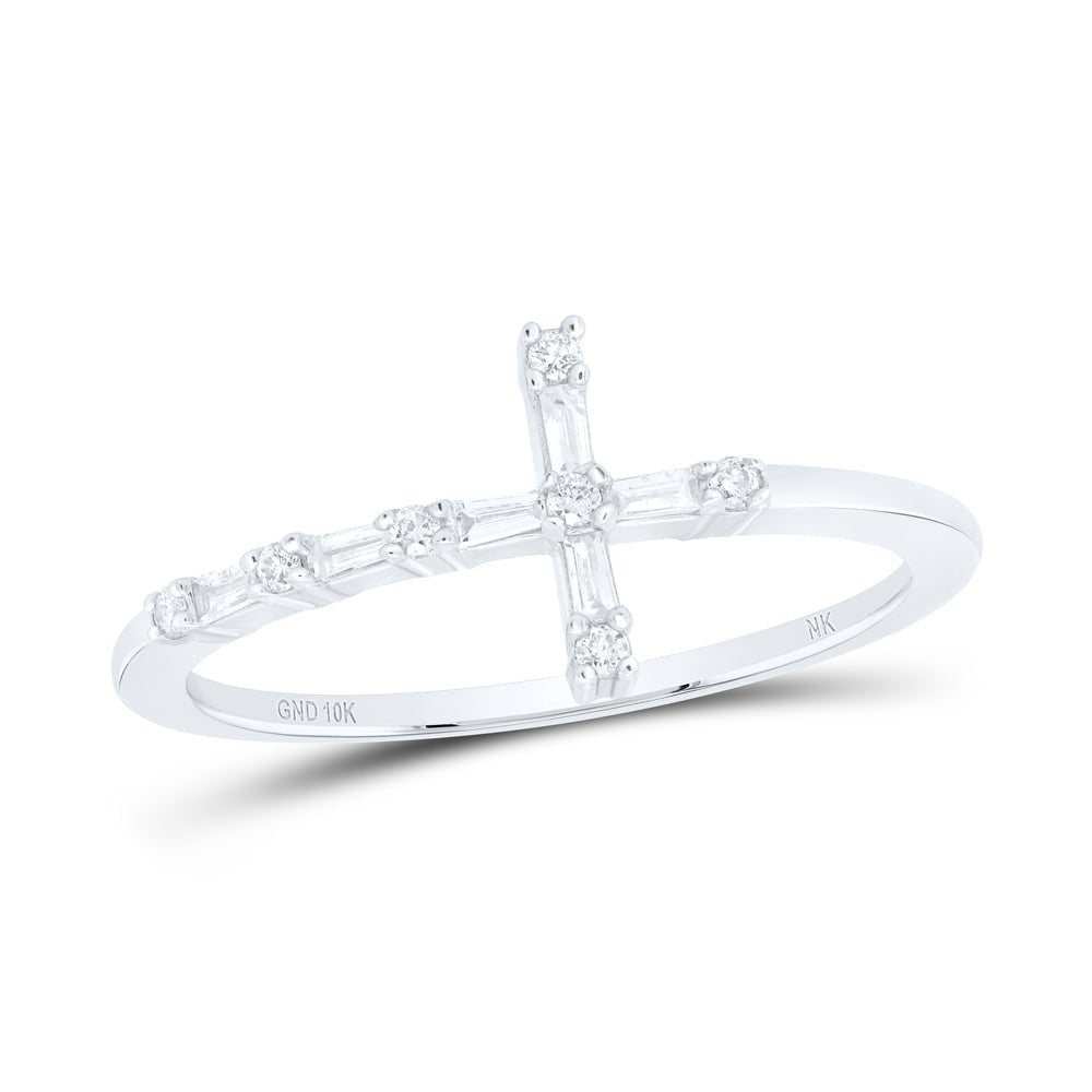 10K White Gold Diamond Gift Cross Ring 1/8 Cttw - Splendid Jewellery