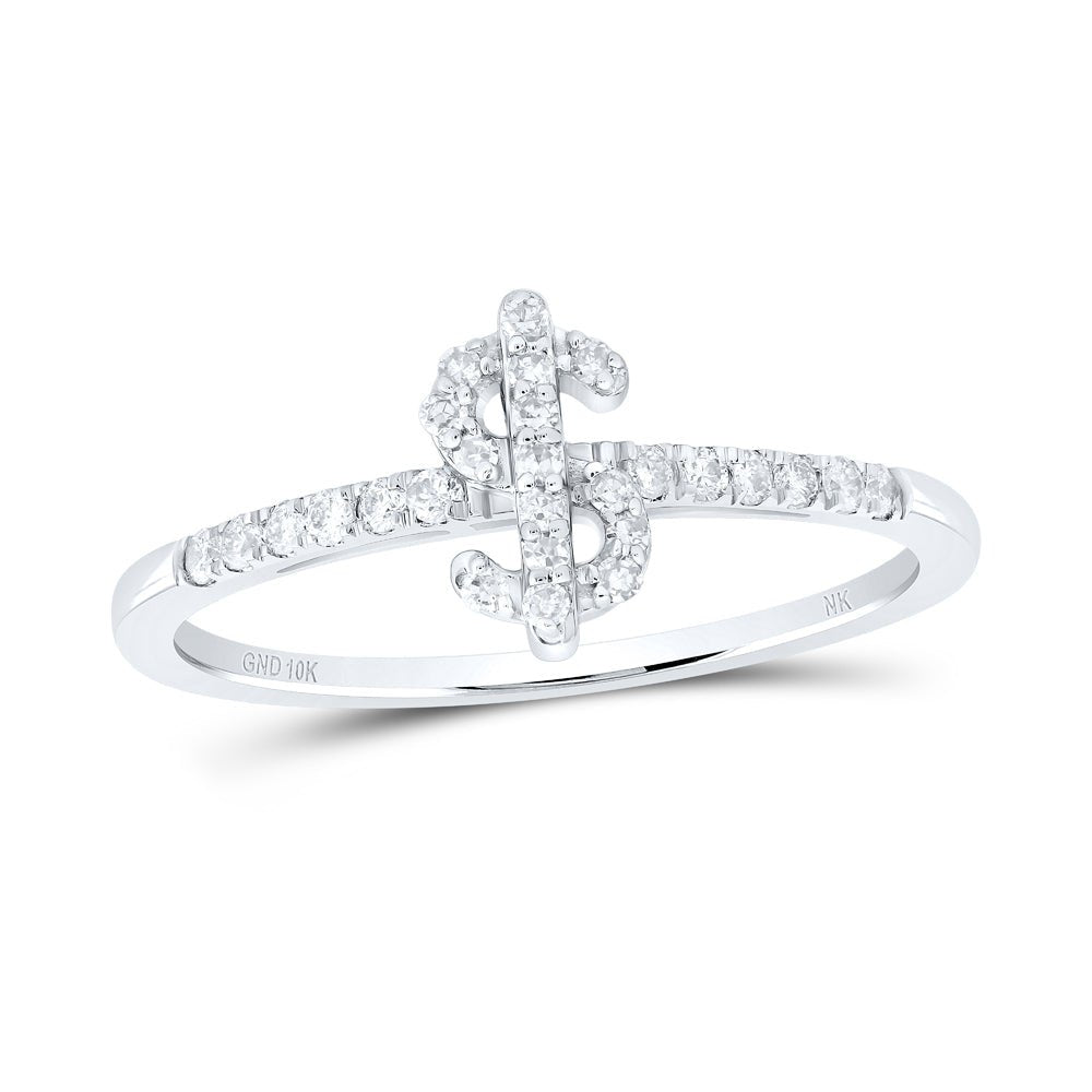 10K White Gold Diamond Gift Dollar Sign Ring 1/5 Cttw - Splendid Jewellery