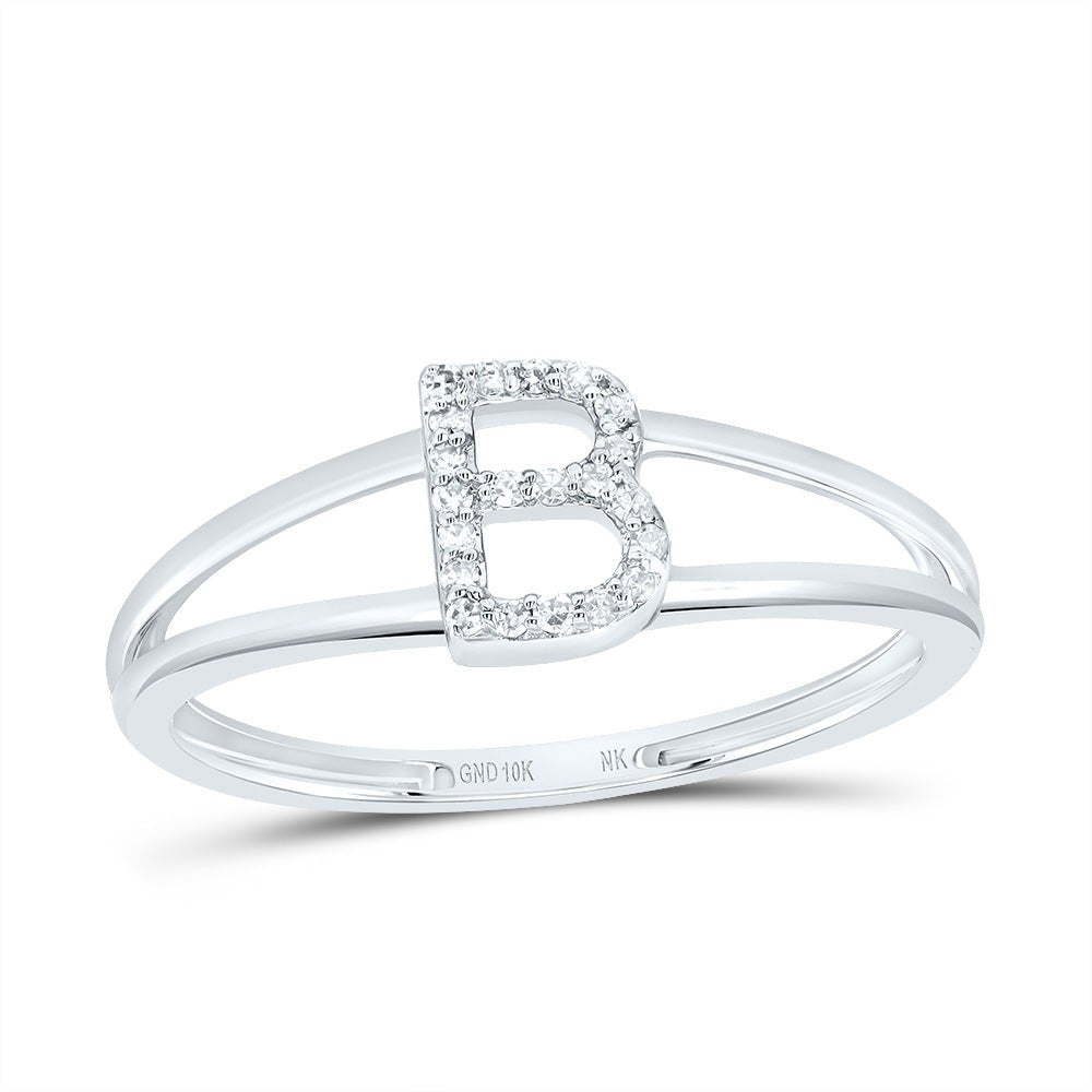 10K White Gold Diamond Gift Initial "B" Women's Ring 1/20 Cttw - Splendid Jewellery