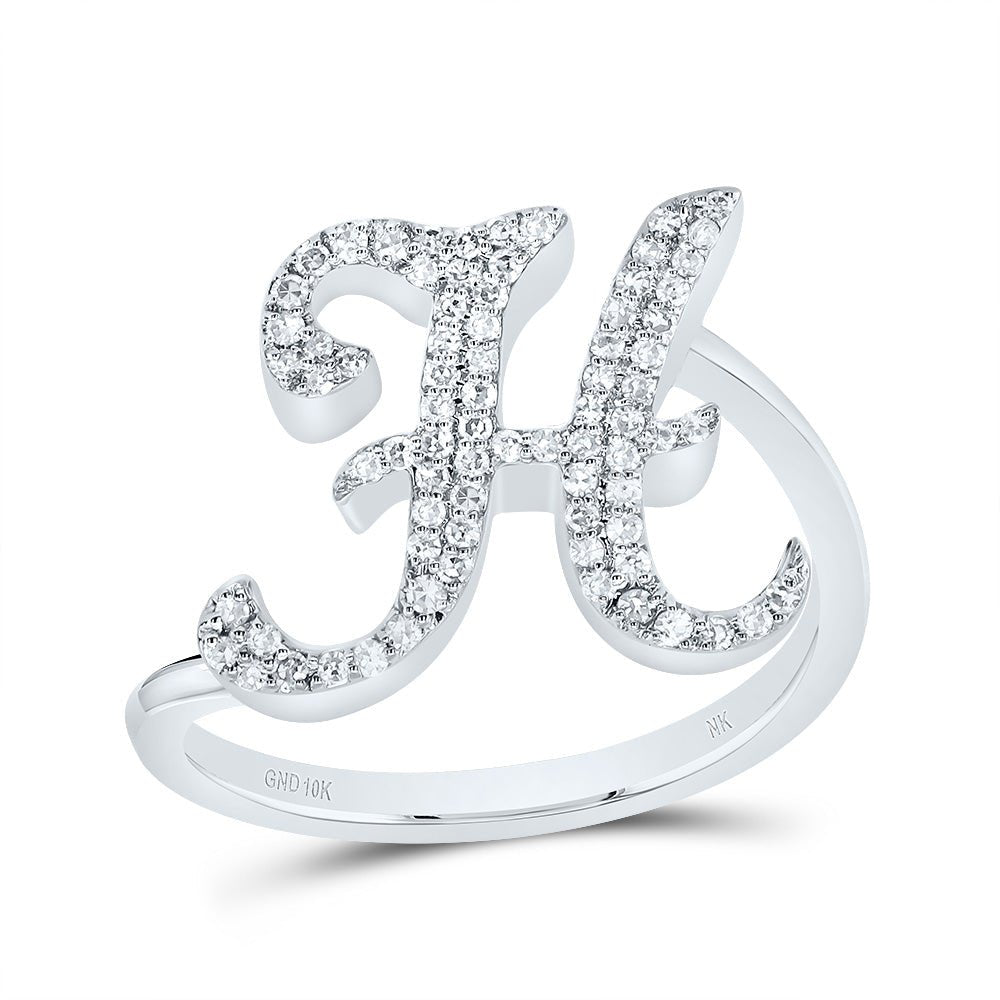 10K White Gold Diamond Gift Initial "H" Ring 1/4 Cttw - Splendid Jewellery