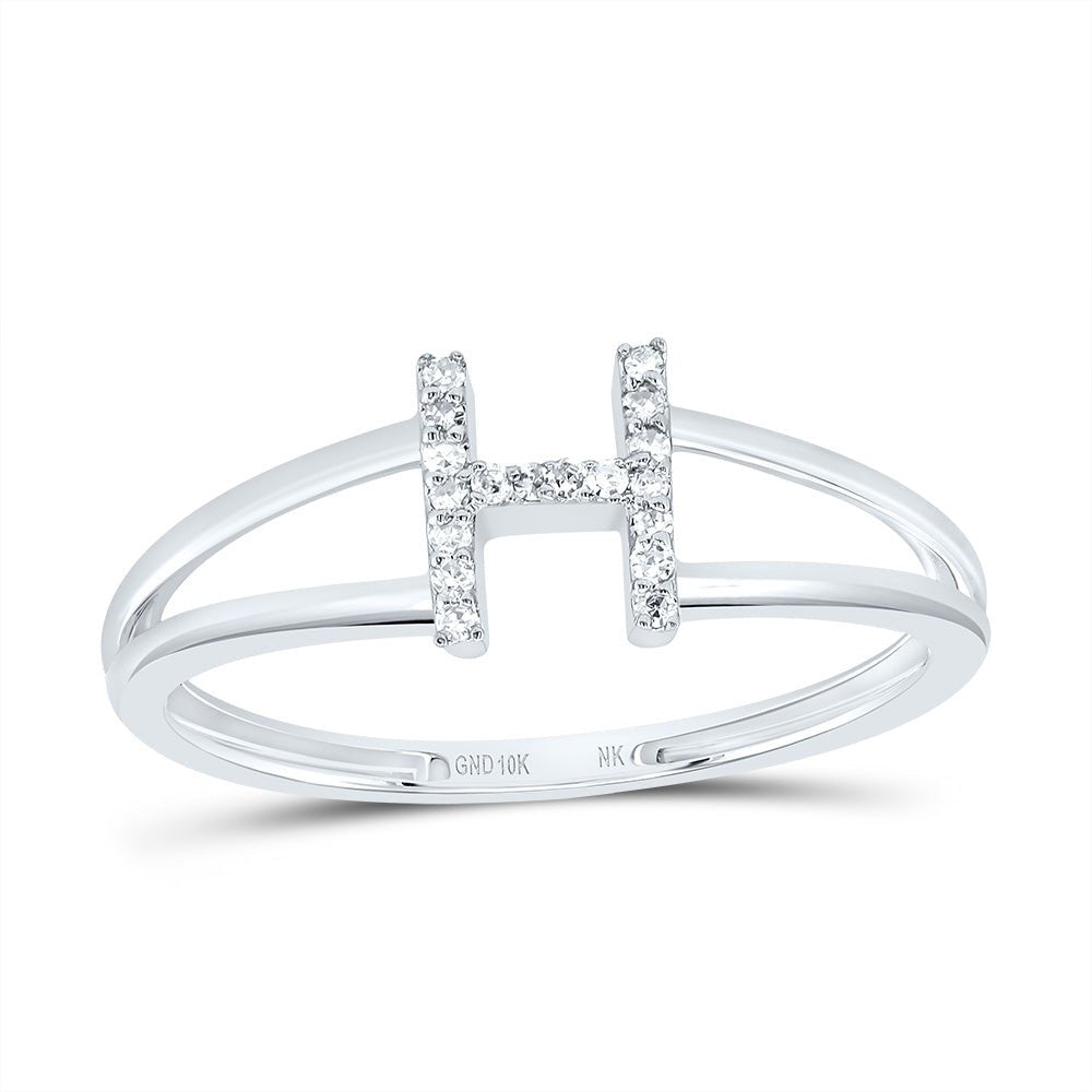 10K White Gold Diamond Gift Initial "H" Women's Ring 1/20 Cttw - Splendid Jewellery
