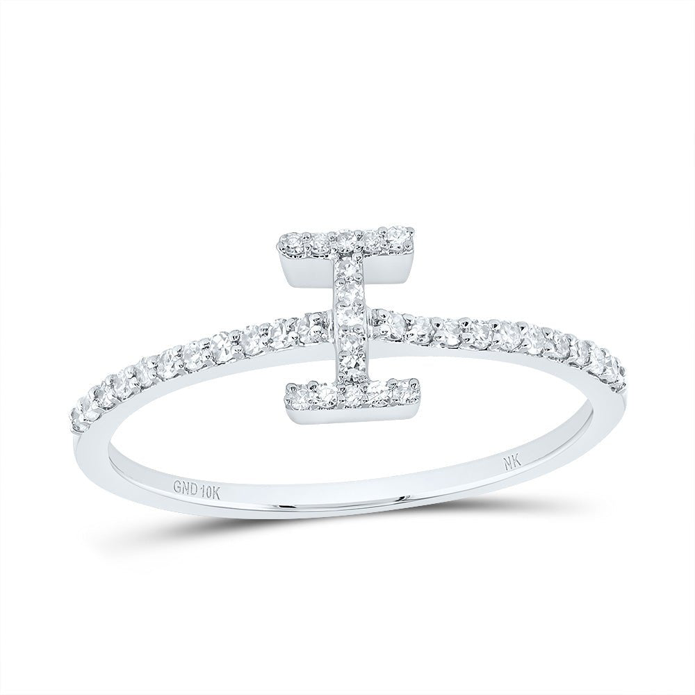 10K White Gold Diamond Gift Initial "I" Ring 1/6 Cttw - Splendid Jewellery