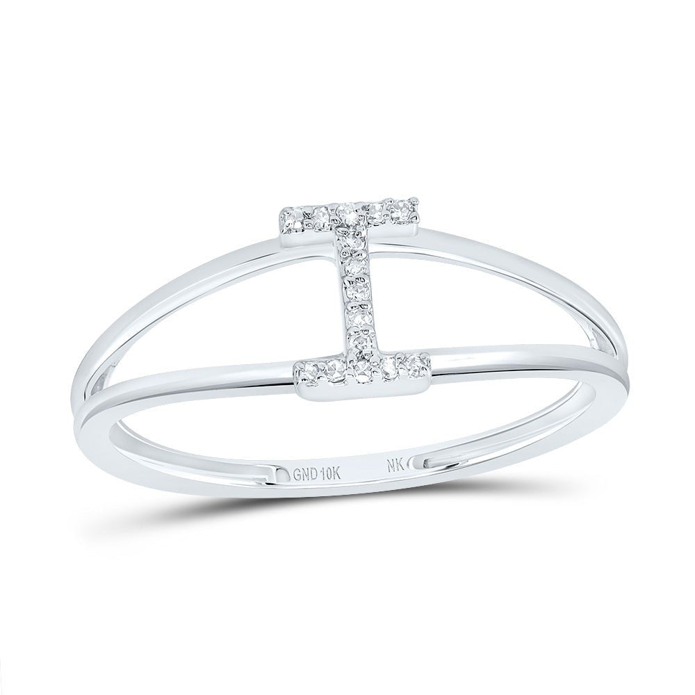 10K White Gold Diamond Gift Initial "I" Women's Ring 1/20 Cttw - Splendid Jewellery