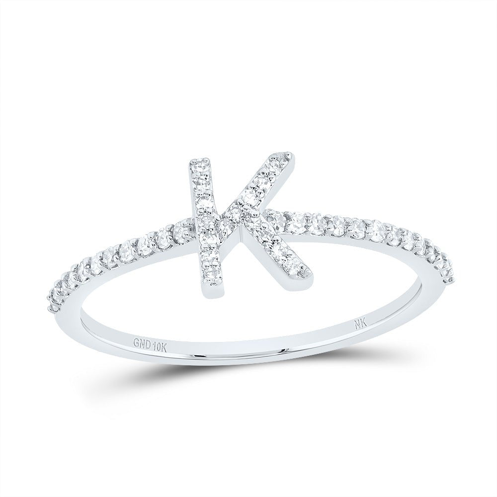 10K White Gold Diamond Gift Initial "K" Ring 1/6 Cttw - Splendid Jewellery
