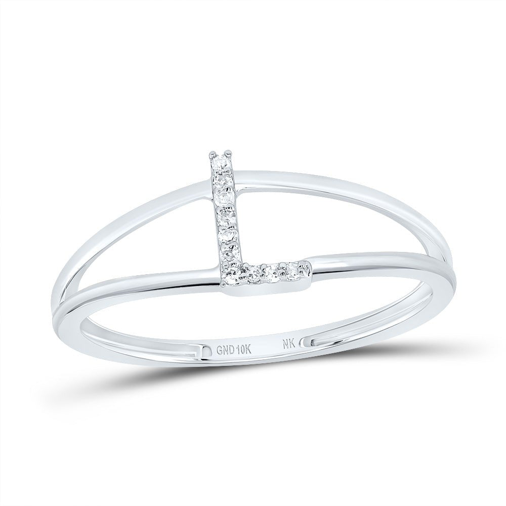 10K White Gold Diamond Gift Initial "L" Women's Ring 0.03 Cttw - Splendid Jewellery