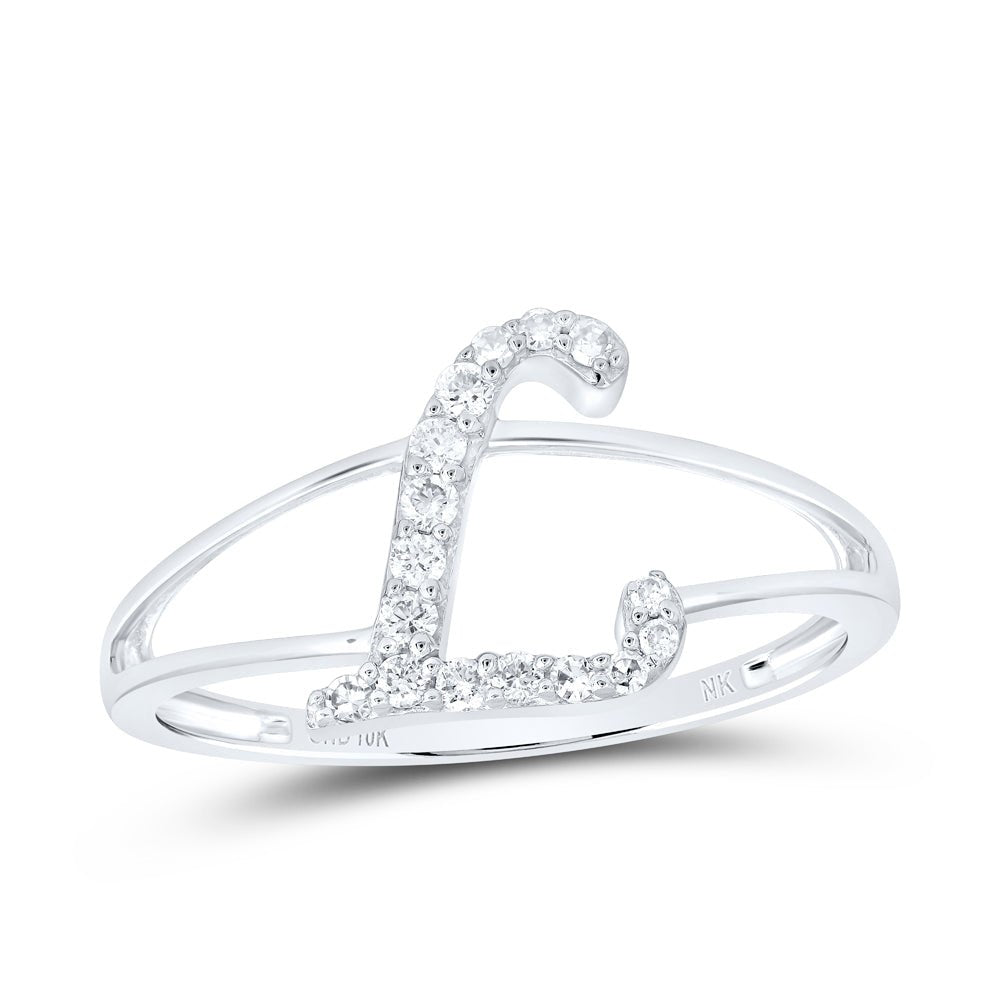 10K White Gold Diamond Gift Initial "L" Women's Ring 1/8 Cttw - Splendid Jewellery