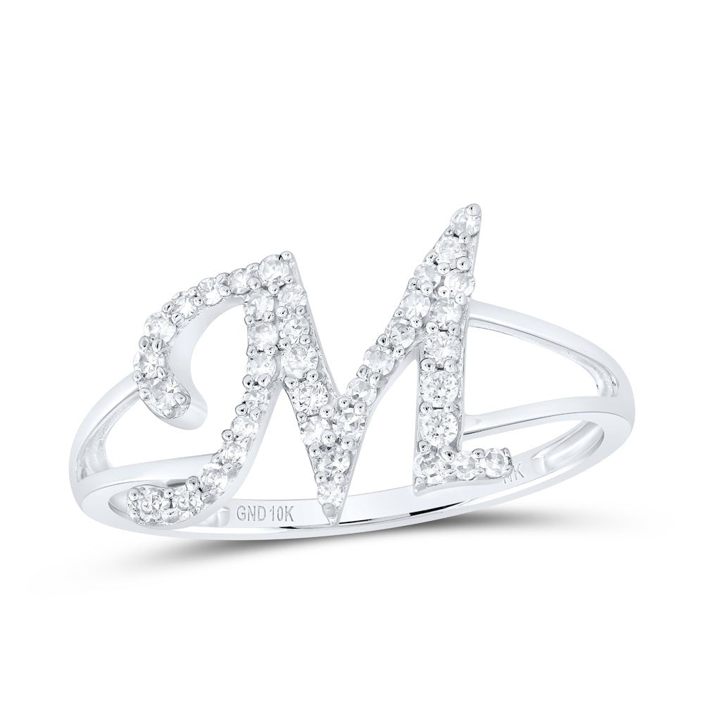10K White Gold Diamond Gift Initial "M" Women's Ring 1/5 Cttw - Splendid Jewellery