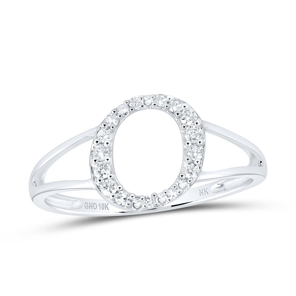 10K White Gold Diamond Gift Initial "O" Women's Ring 1/6 Cttw - Splendid Jewellery