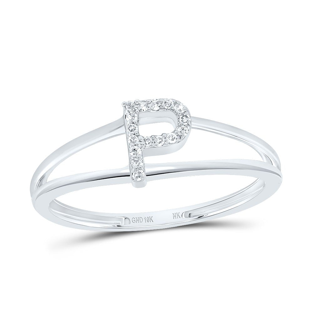 10K White Gold Diamond Gift Initial "P" Women's Ring 1/20 Cttw - Splendid Jewellery