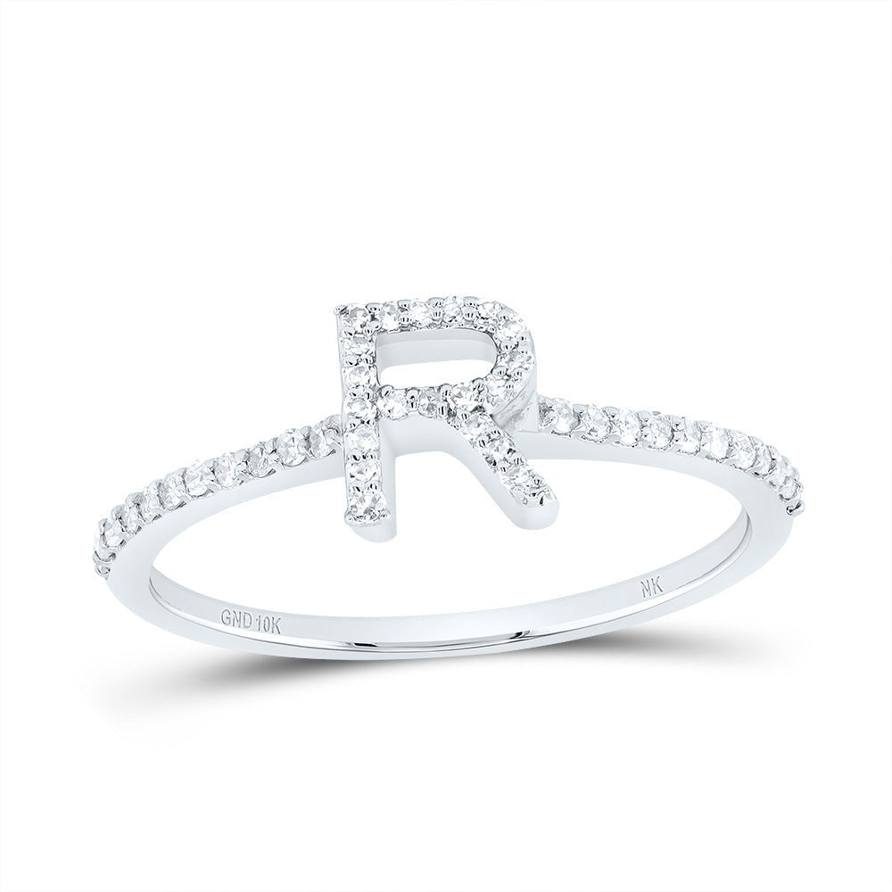 10K White Gold Diamond Gift Initial "R" Ring 1/5 Cttw - Splendid Jewellery