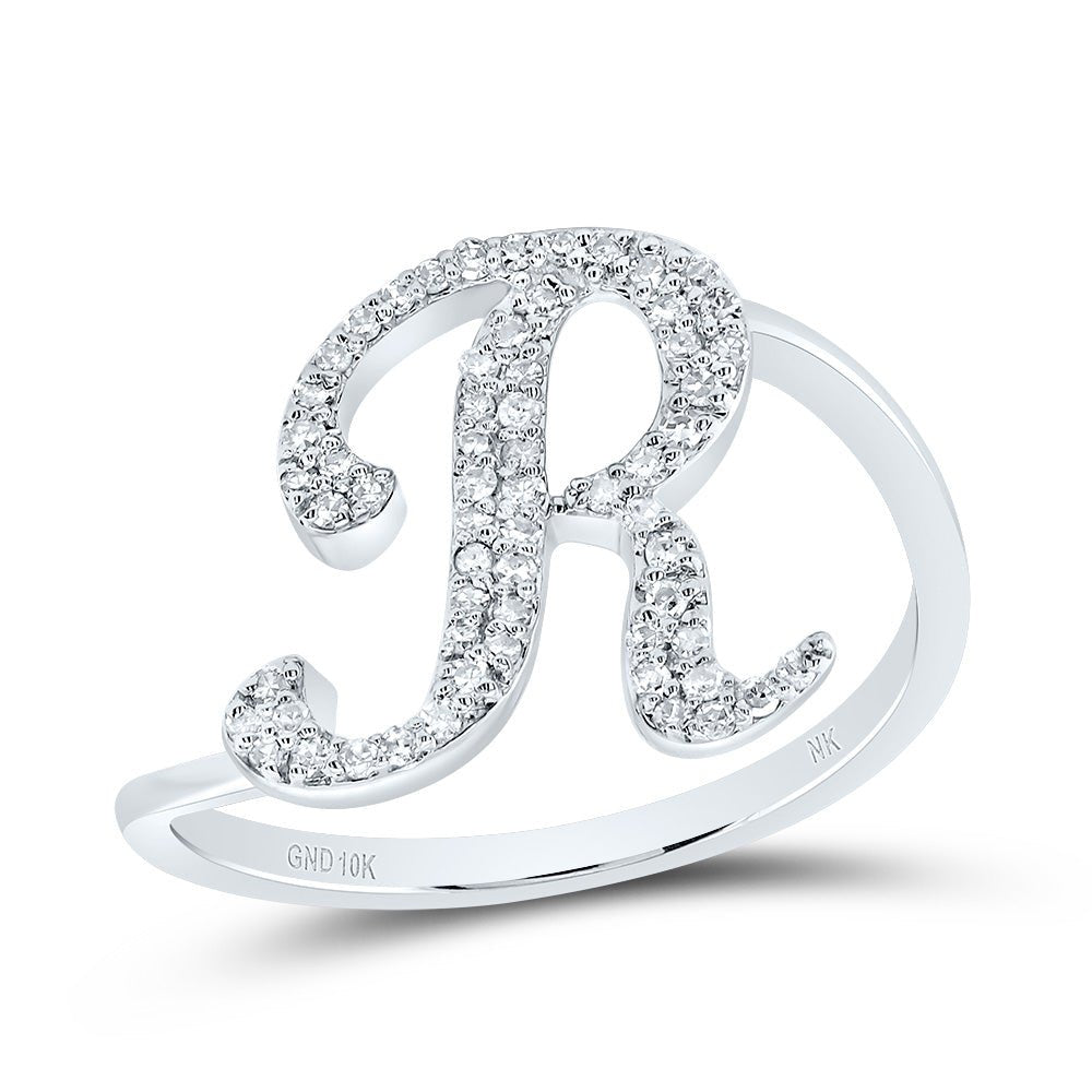 10K White Gold Diamond Gift Initial "R" Ring 1/5 Cttw - Splendid Jewellery