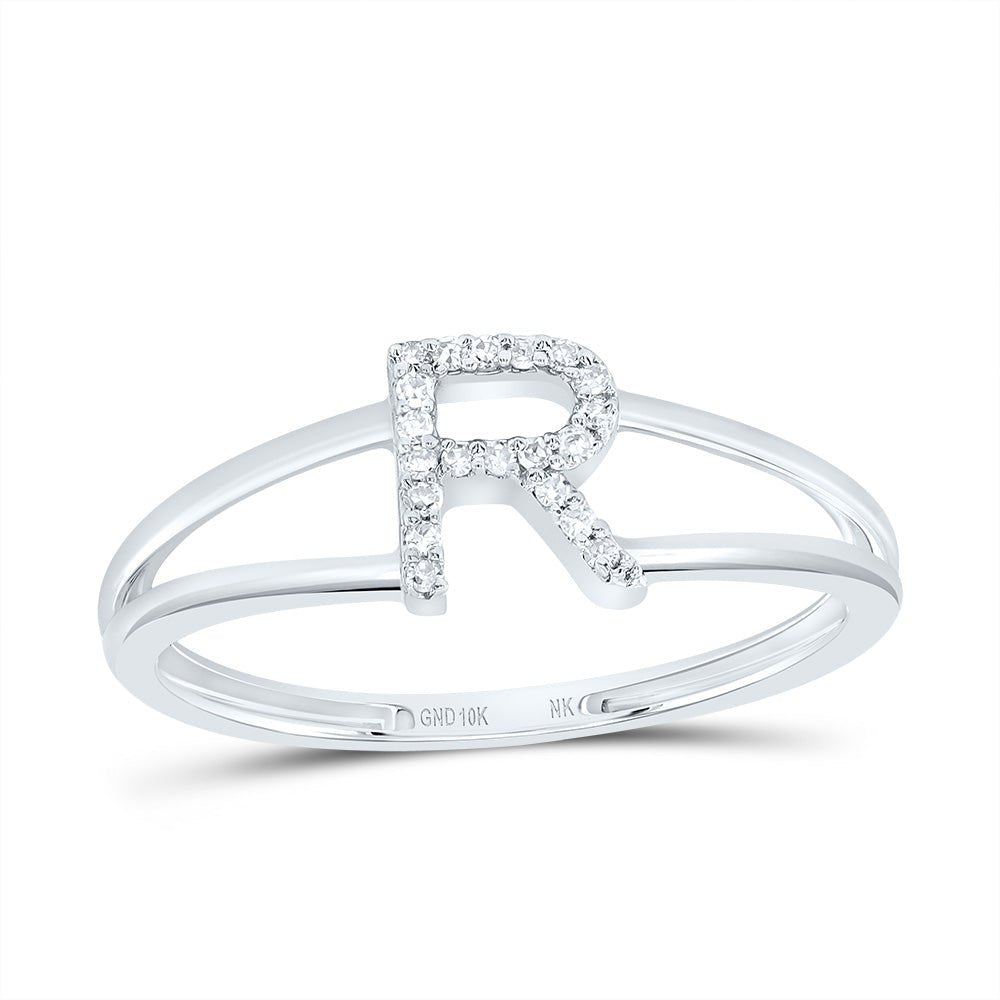 10K White Gold Diamond Gift Initial "R" Women's Ring 1/20 Cttw - Splendid Jewellery