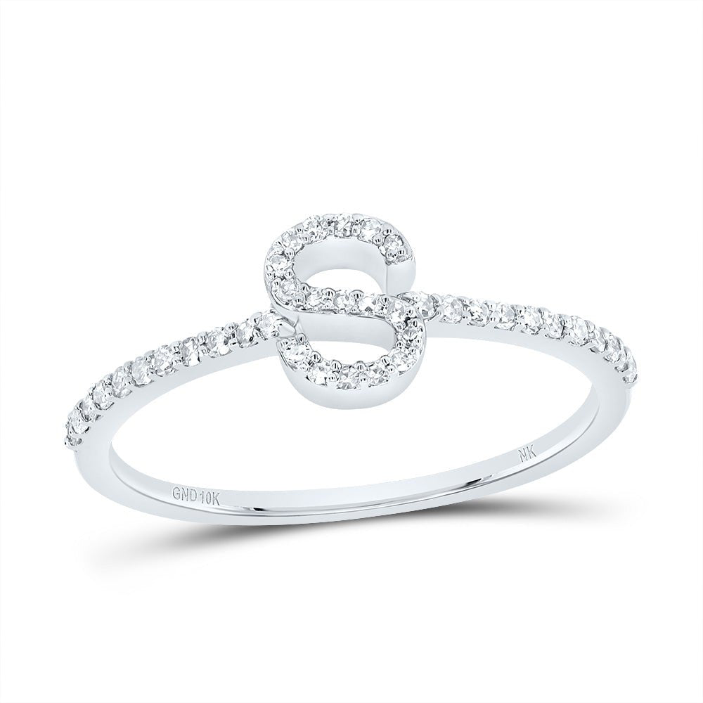 10K White Gold Diamond Gift Initial "S" Ring 1/6 Cttw - Splendid Jewellery