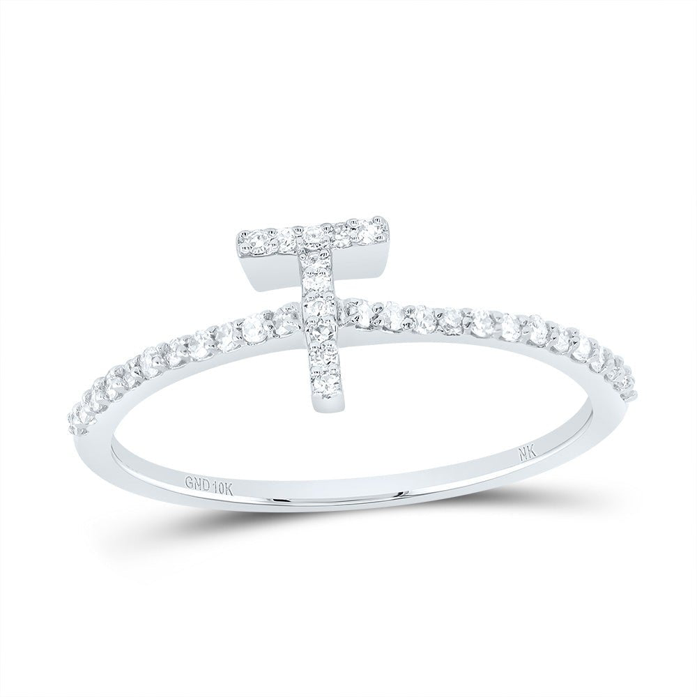 10K White Gold Diamond Gift Initial "T" Ring 1/6 Cttw - Splendid Jewellery