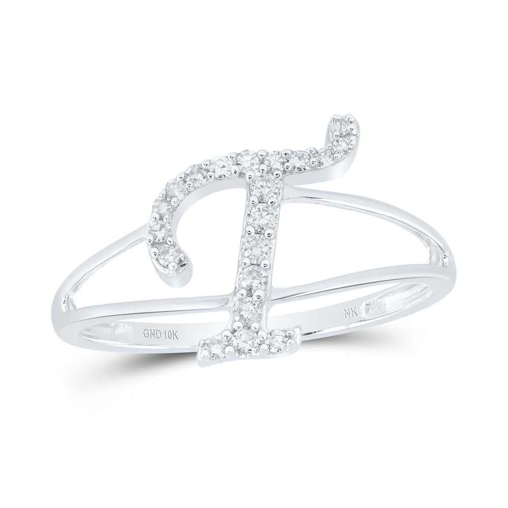 10K White Gold Diamond Gift Initial "T" Women's Ring 1/6 Cttw - Splendid Jewellery