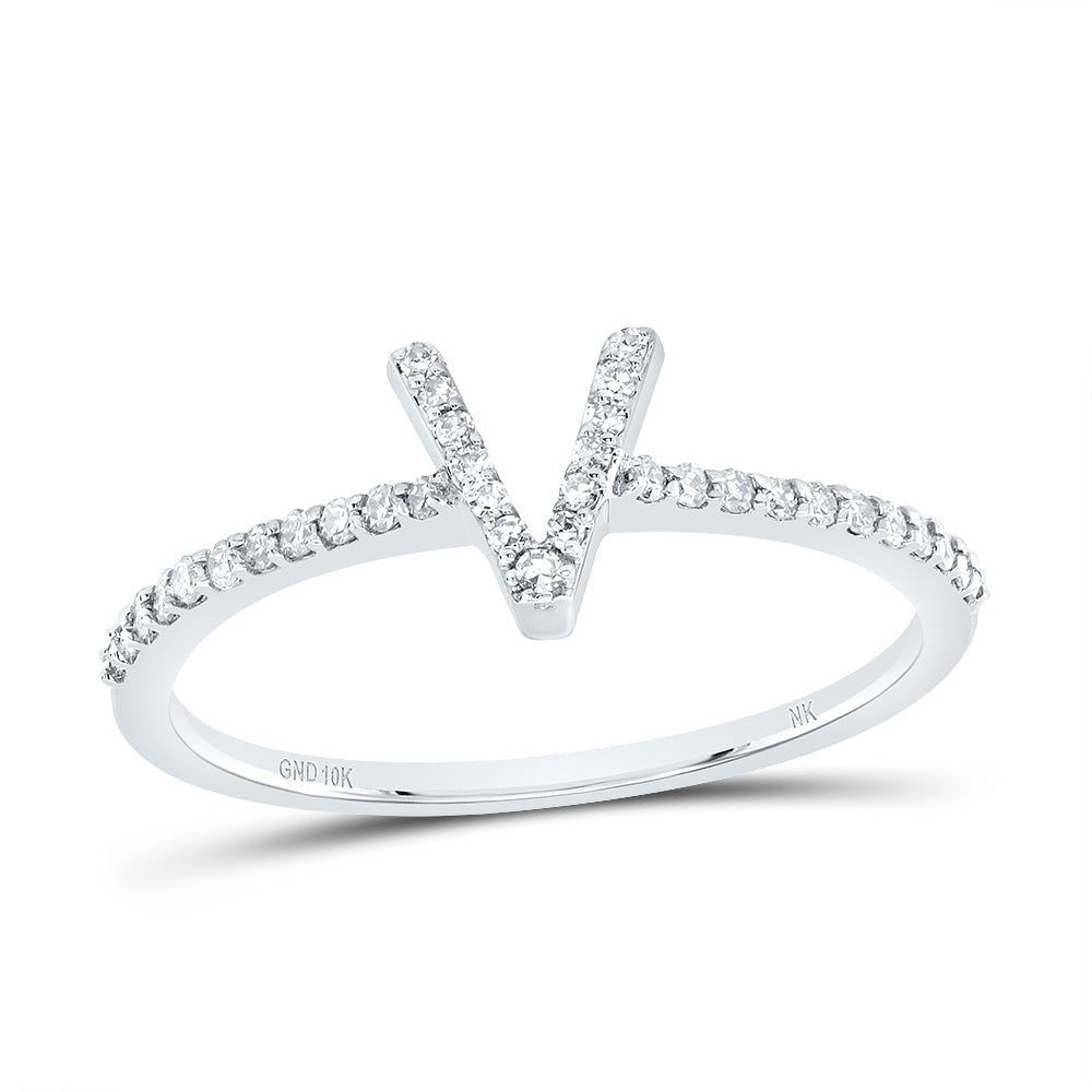 10K White Gold Diamond Gift Initial "V" Ring 1/6 Cttw - Splendid Jewellery