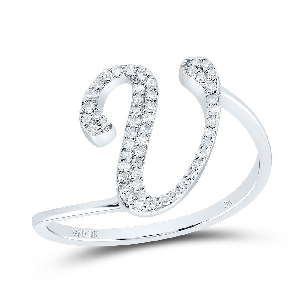 10K White Gold Diamond Gift Initial "V" Ring 1/6 Cttw - Splendid Jewellery