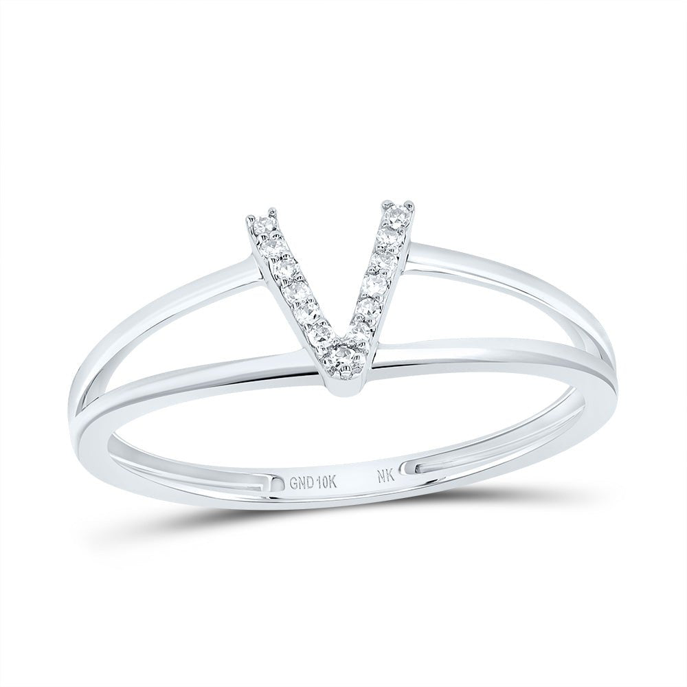 10K White Gold Diamond Gift Initial "V" Women's Ring 1/20 Cttw - Splendid Jewellery